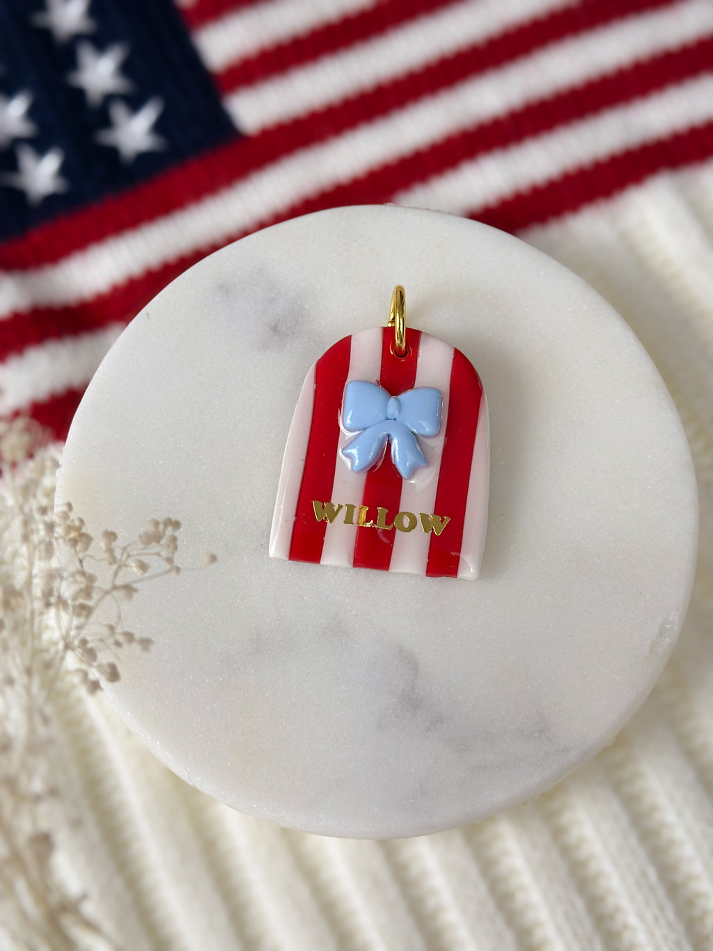 Red, White & Bow - Pet Tag for Dogs, Cats & Other Pets